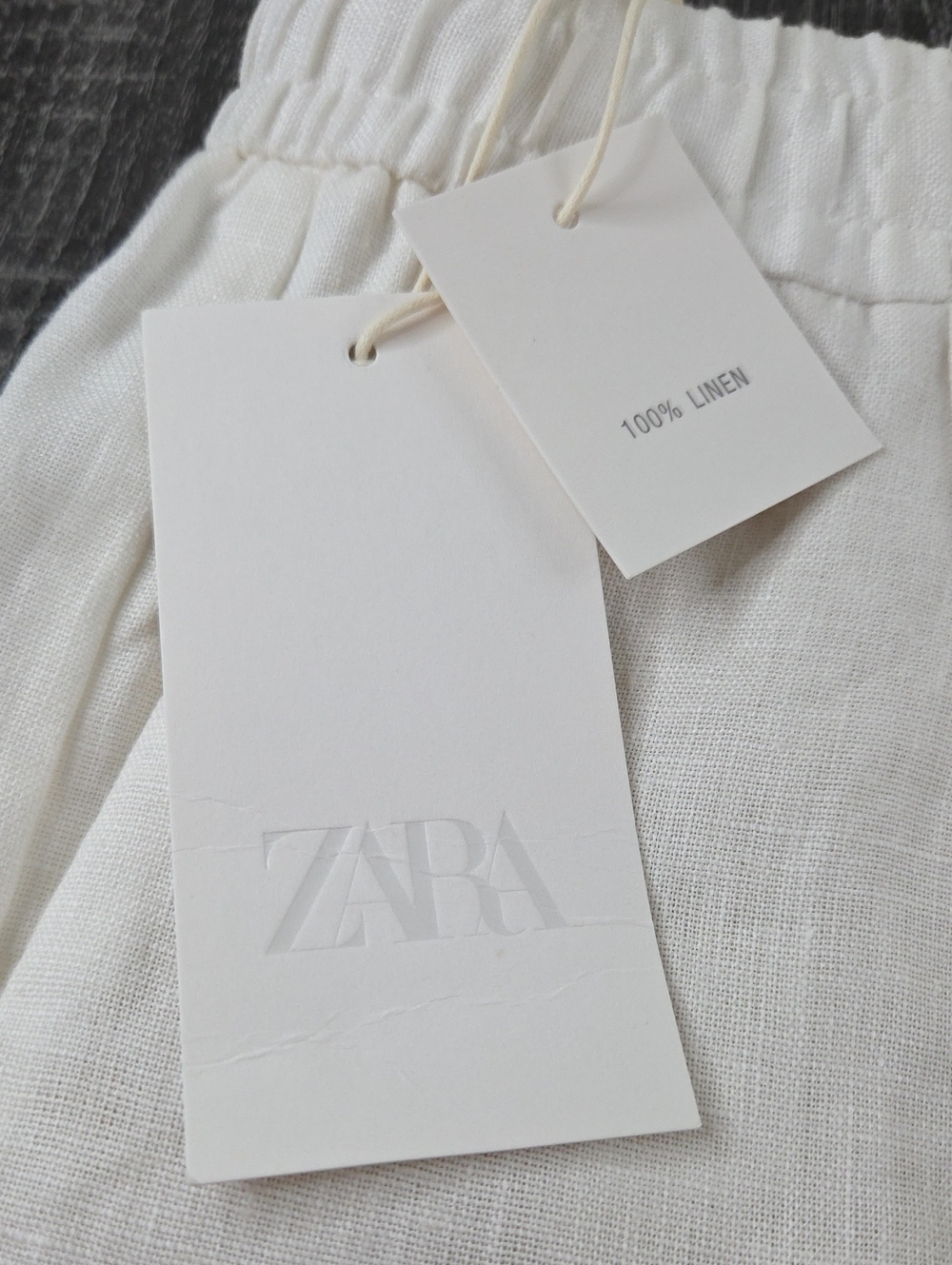 ZARA Womens Small 100%White Linen Shorts  Deep Pockets Draw String Elastic Waist